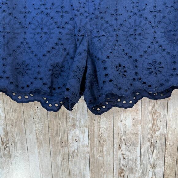 Loft Outlet Eyelet Lacew Shorts Womens Size 2 Navy Blue Scalloped Beachy Boho‎ - Picture 4 of 8